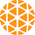 A green and orange ball with triangles in the middle.