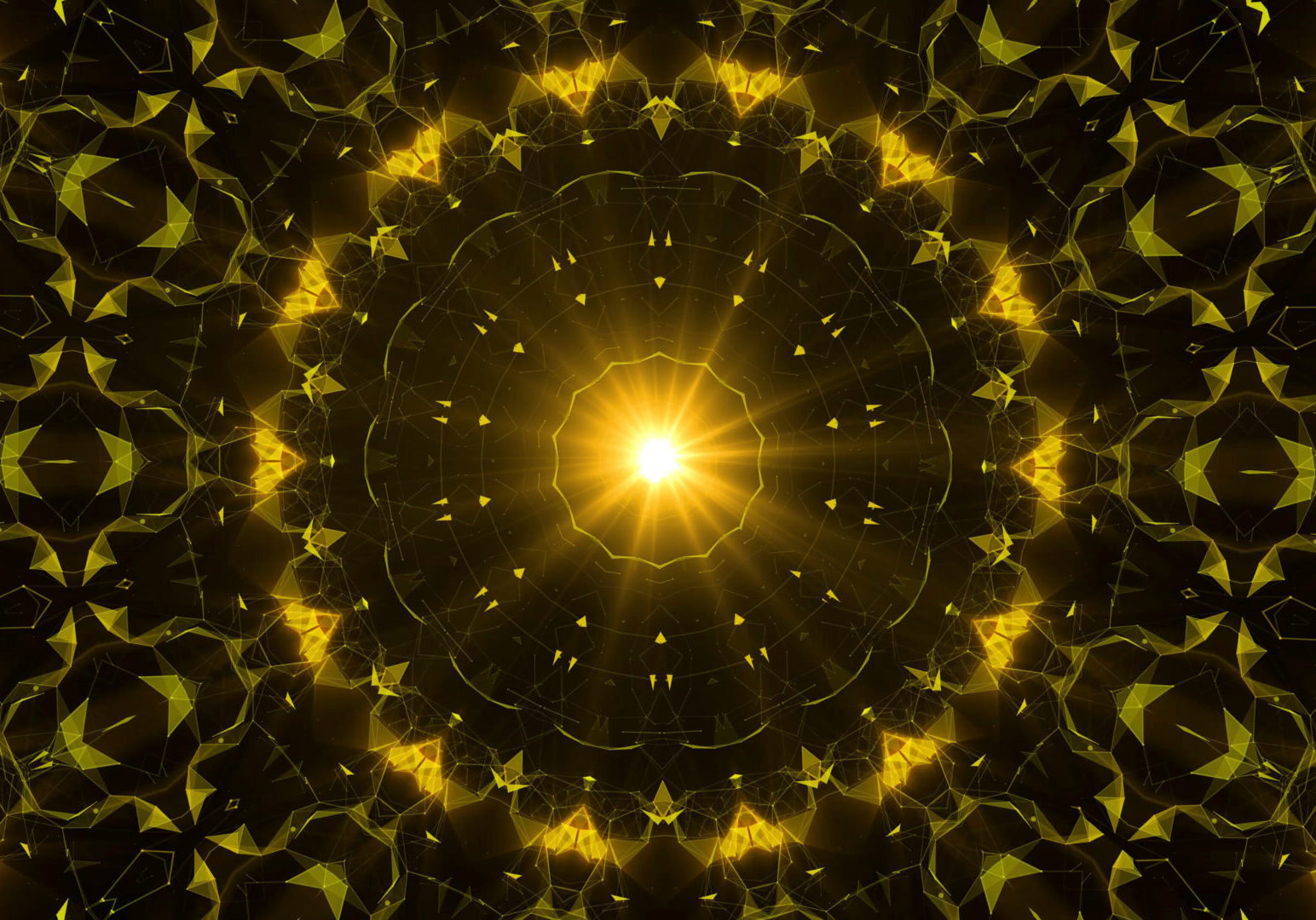 A yellow and black abstract image with a light shining